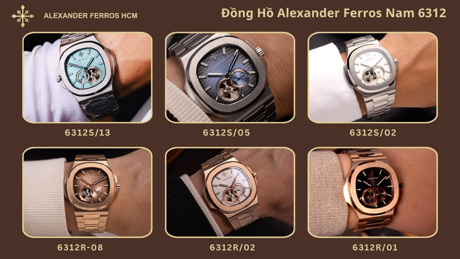 Đồng hồ Alexander Ferros lộ cơ nam 6312