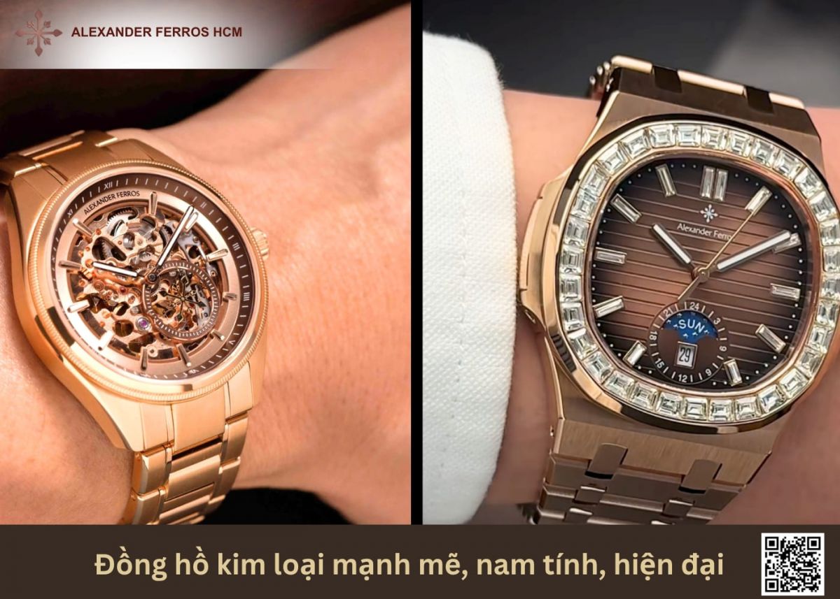Đồng hồ kim loại mạnh mẽ, nam tính, hiện đại