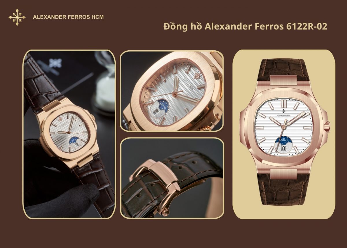 Đồng hồ nam Alexander Ferros 6122R-02 mặt trắng dây da chính hãng
