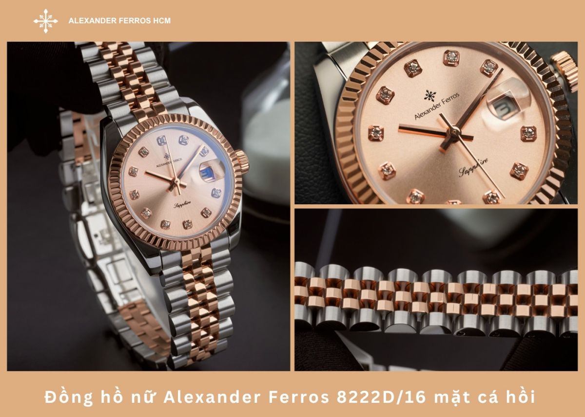 Đồng hồ nữ Alexander Ferros 8222D/16 mặt cá hồi