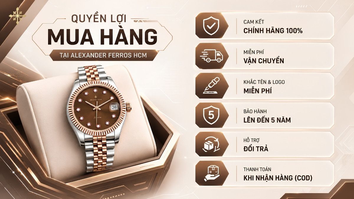 Quyền lợi khi mua đồng hồ tại Alexander Ferros HCM